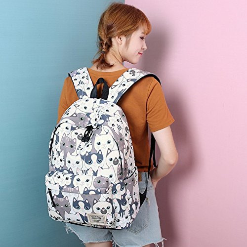 Mochila Escolar Con Compartimiento Para Laptop Diseño Gatos Blanco Gatos