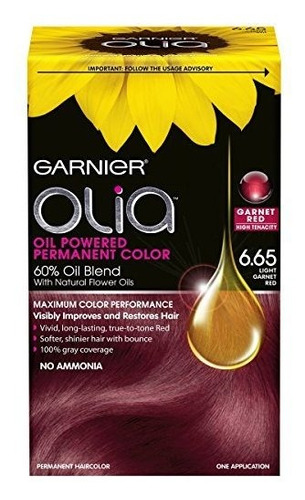 Garnier Olia Oil Powered Permanent Hair Color, 6.65 Light Ga