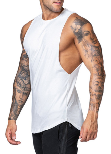 Imagen 2 de 10 de Polera Deportiva Musculosa Hombre Gimnasio Algodón Blanco