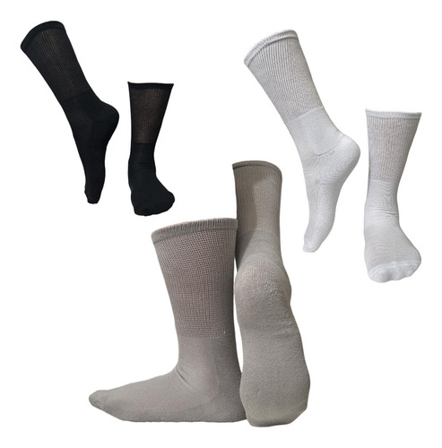 Media Algodon Para Diabético Pack X3- Calidad Y Cuidado Blanco/gris/negro Algodón 40-45