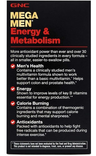 Imagem 3 de 7 de Mega Men Gnc Energy & Metabolism Multivitamínico - 90 Cáps