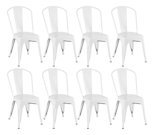 8 Cadeiras Iron Tolix Aço Metal  Industrial Vintage Cores Cor da estrutura da cadeira Branco