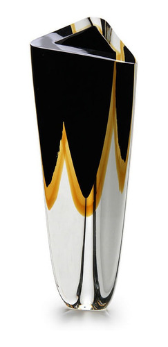 Vaso Triangular Nº 2 Bicolor Preto Com Âmbar Murano Cristais