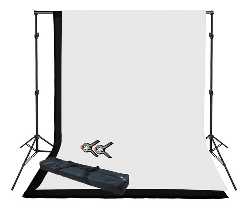 Kit Portafondos Linco 2x2m + 2 Fondos Blanco Y Negro 1.70x2m