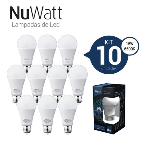 Kit 10 Lampada Led Bulbo 15w Samsung A60 E27 Luz Branca Fria Cor da luz Branco-frio 15