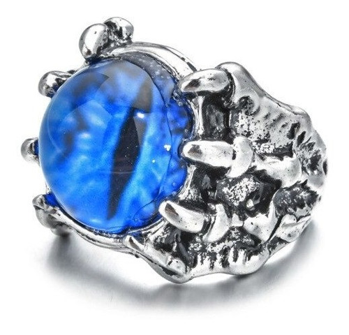 Anillo Ojo De Dragon Gato Diablo Azul Celeste