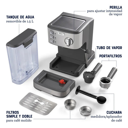Cafetera Espresso Oster 15 Bares Bvstem5 Plateado