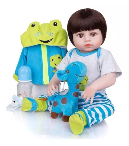 Brastoy Bebê Reborn Boneco Silicone Menino Original 48cm Com Girafinha  Original (48cm Menino Girafinha)