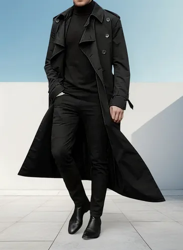 Gabardina Larga En Poliéster Otoño/invierno Para Hombre 4c