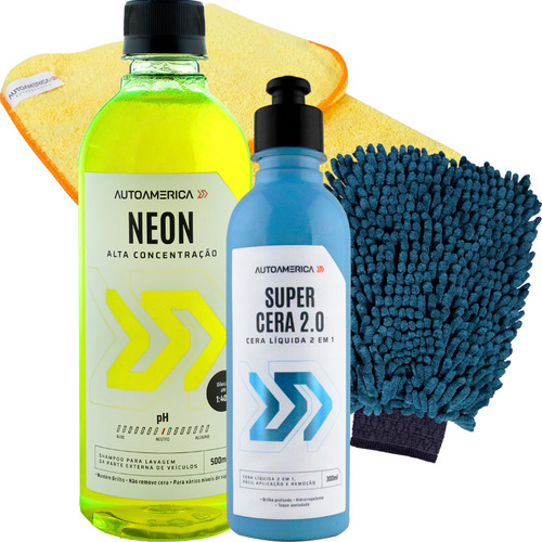 Kit Lavagem Automotiva Autoamerica Shampoo Neutro Cera Pano