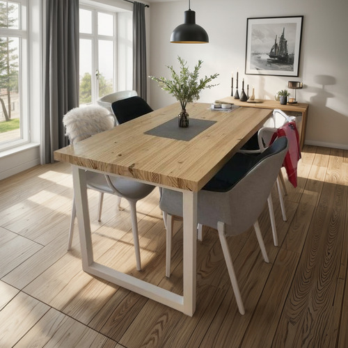 Mesa Comedor De Madera De Pino Y Metal 160 X 70 X 75
