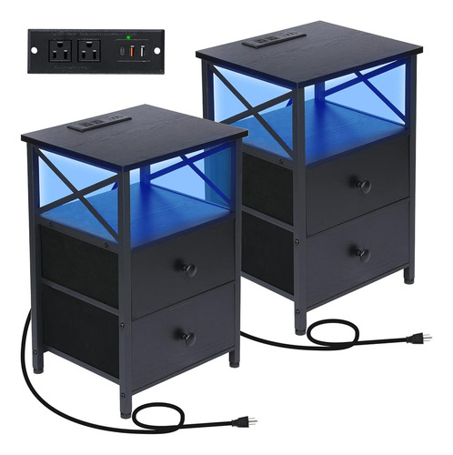 Amhancible Led Nightstands Set De 2, Mesas Auxiliares Sala D