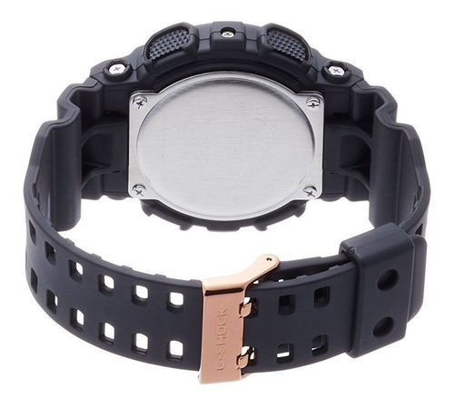 Imagen 2 de 3 de Reloj de pulsera Casio G-Shock GA-100 de cuerpo color negro, analógico-digital, para hombre, fondo negro, con correa de resina color negro, agujas color rosa y blanco, dial blanco y rosa, subesferas color negro y rosa, minutero/segundero rosa, bisel color negro y hebilla doble