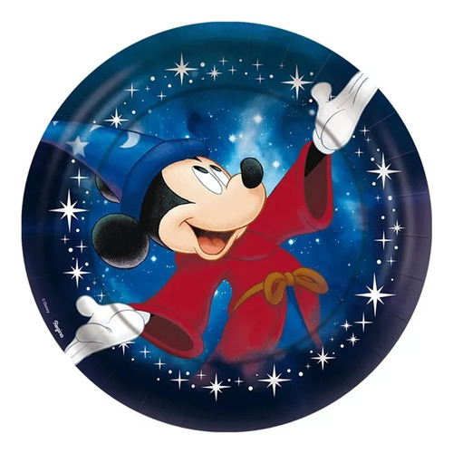 12 Pratos De Papel Mickey Feiticeiro Fantasia Disney 