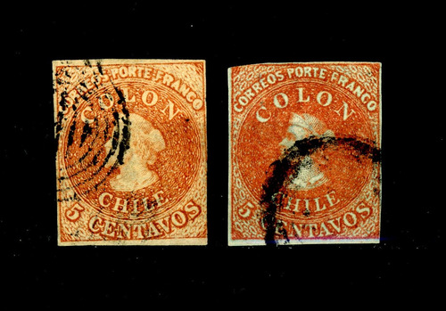 Sellos Postales De Chile. Primera Emisión, Año 1854, Nº 3.
