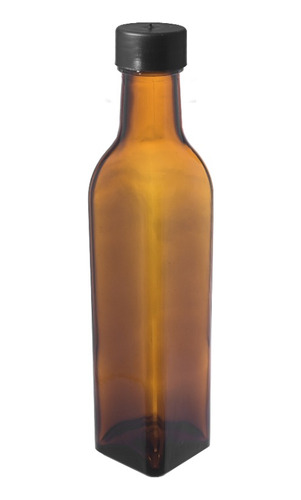 Botella Vidrio Aceite 250 Cc Ambar Cuadrada Con Tapa X 48 Un