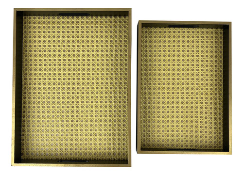 Set Bandejas Rectangulares X2 Grande Mediano Con Asas Servir Color Negro