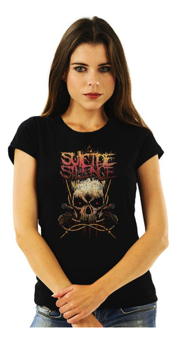 Polera Mujer Suicide Silence Skull Rock Impresión Directa