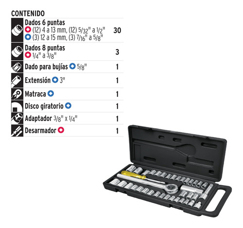 Set De Dados Juego Con 39pz De 1/4 Y 3/8 Para Mecánica