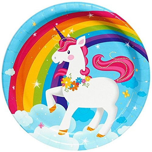 Cuento Del Unicornio Partido Del Arco Iris Paquete 9 Platos