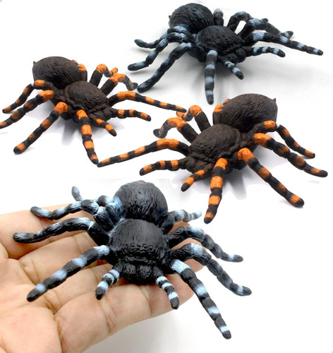 Araña Plastica Tarantula Pack X 4 Kit Decoracion Halloween