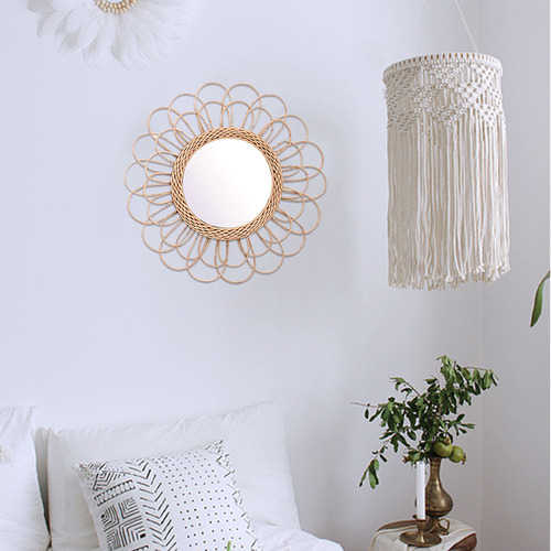 Espejo Colgante De Pared Circular De Ratán, 40 Cm, Diseño De