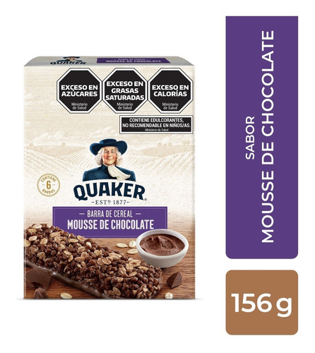 Imagen 1 de 3 de Barra De Cereal Quaker Mousse De Chocolate X 156 Gr Desayuno