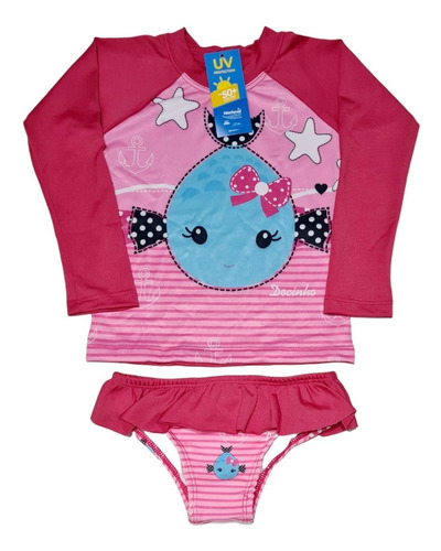 Imagem 2 de 8 de Biquini Infantil E Blusa Uv Proteção Solar Menina Prsonagens