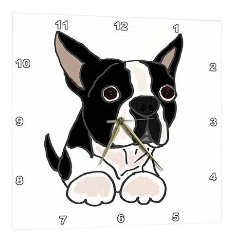 Reloj De Pared Con Cachorro Boston Terrier - 10x10 PuLG.