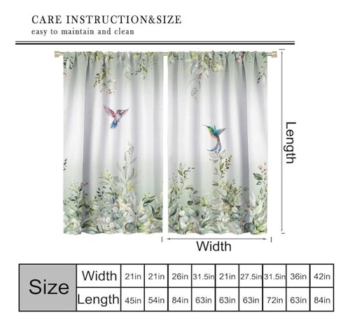 Cortina Floral De Eucalipto Con Colibrí Blanco Y Verde, Hoja
