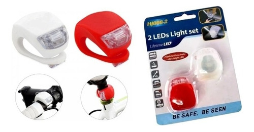 Jgo 2 Luces Led Bicicicleta Silicona / Rojo Y Blanco