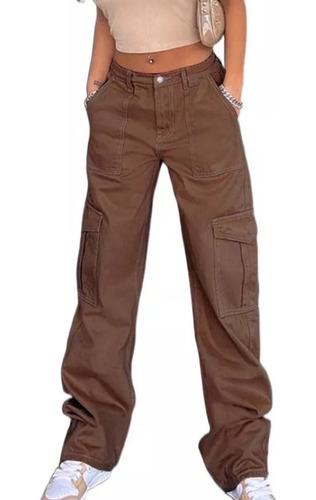 Pantalon Cargo Jeans De Dama Moda Tiro Alto