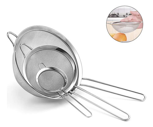 Filtro De Cocina De Acero Inoxidable De Malla Fina, 3 Piezas
