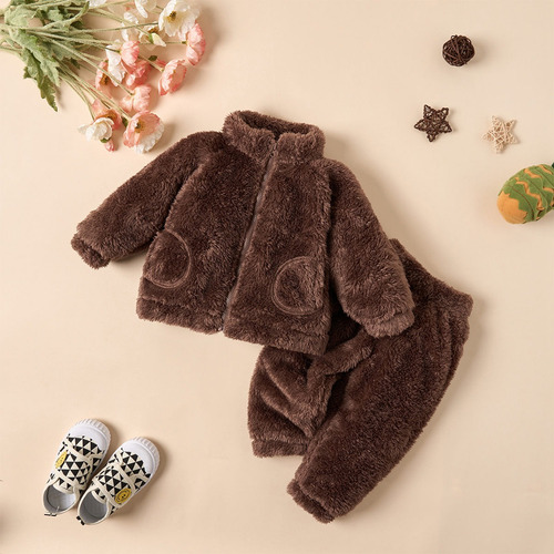 Conjunto Casual De Algodón Cómodo Manga Larga Para Bebés Marrón 9-12 M