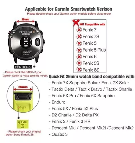 Compatible con correas de reloj Garmin Fenix 6X Pro, correa Fenix 5X Plus,  1.024 in de fácil ajuste accesorios correas de cuero para Garmin Fenix 6X