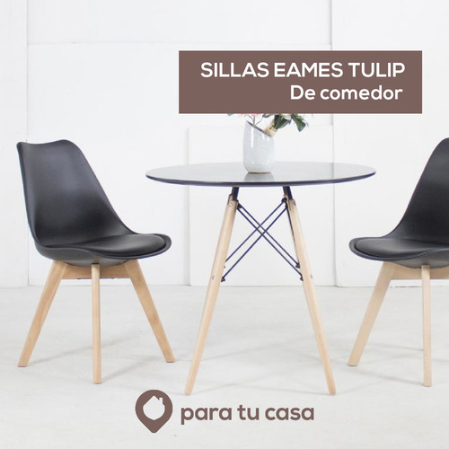 Imagen 4 de 10 de Set X 2 Sillas Eames Tulip De Comedor Almohadón Patas Madera