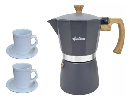 Set Cafetera Gris Italiana Jarrito Americano Plato X2