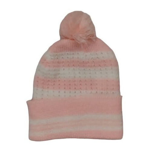 Gorro Tejido Estambre Bebé Y Niña Color Rosa Con Pompon