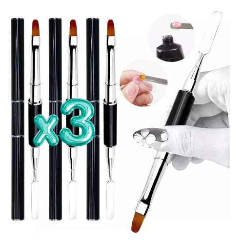 3 Piezas Pincel Profesional Polygel Con Espátula Con 2 Tapas