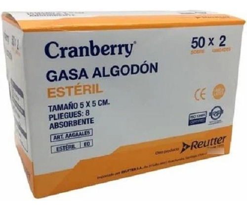 Gasa Algodon Esteril Cranberry 5x5 50 Unid.