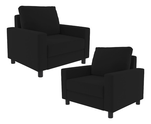 Kit 2 Poltronas Decorativa Sala E Recepção Malta Suede Preto Desenho do tecido Liso