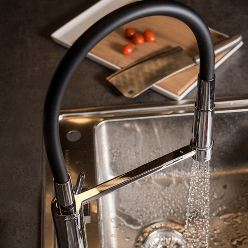 Canilla Cocina Piazza Monocomando Kitchen Mixer Cromo Negro