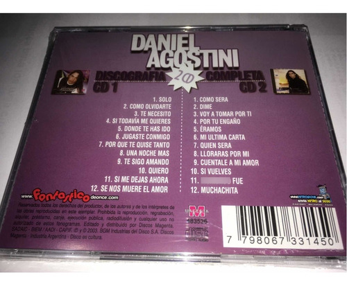 Daniel Agostini ( Solo Y Como Sera ) 2 Cd Nuevo Cerrado