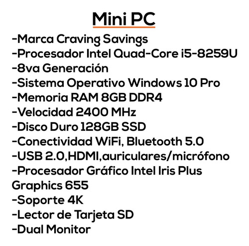 Imagen 4 de 9 de Mini Pc Htpc Intel 5 8gb 128gb Ssd Usb Hdmi Lan Wifi Bagc