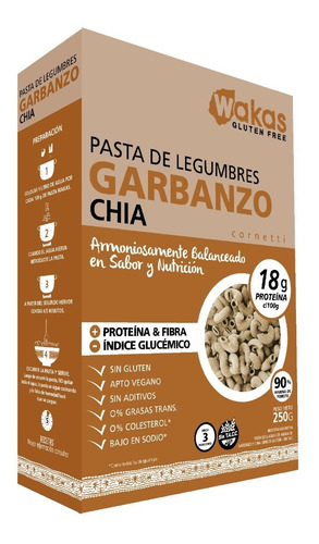 Pasta Fideo De Legumbres Garbanzo Wakas Sin Gluten 1x250grs