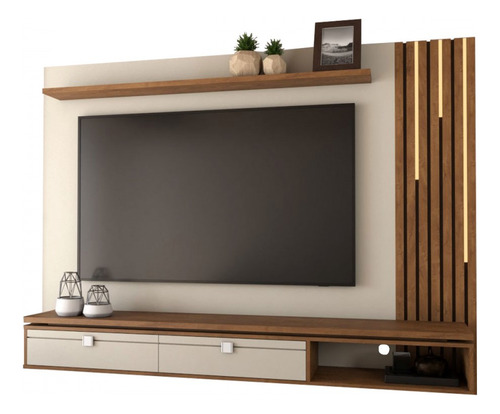 Painel Tv 80 '' Laredo Com Led Off White/naturalle Cor Bege