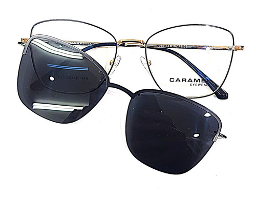 Armazón Caramel Metal Cuadrado Patilla F Clip On Polarizado Negro Con Dorado