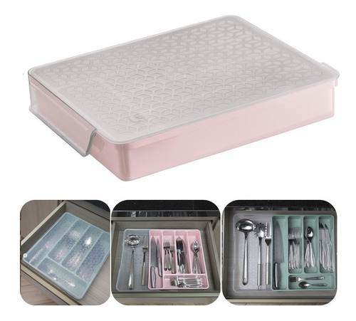 Organizador Gaveta Porta Talheres Tampa Extensível Cozinha Cor Rosa