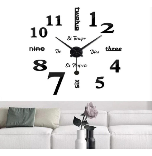 Reloj De Pared 3d 100×100cm Con Péndulo + Frase En Vinilo 