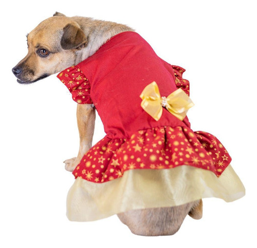 Vestido Para Cachorro Natal Vermelho Estrela Tamanho P